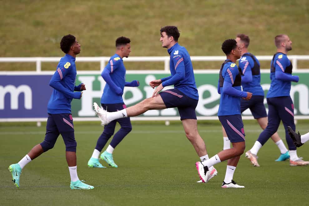 Harry Maguire (centre) trained again with England
