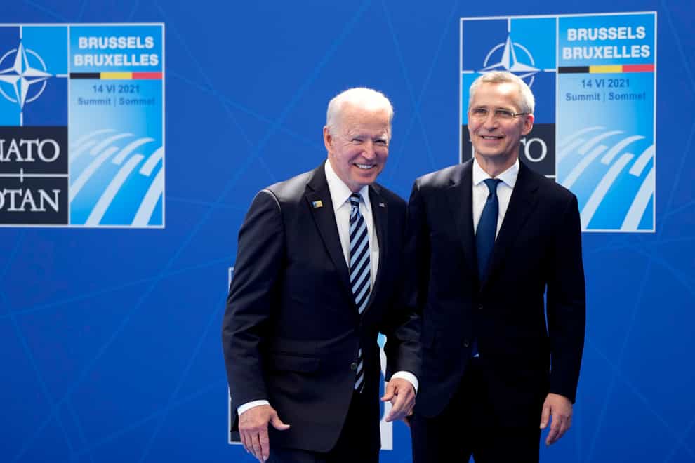US President Joe Biden is welcomed by Nato secretary general Jens Stoltenberg