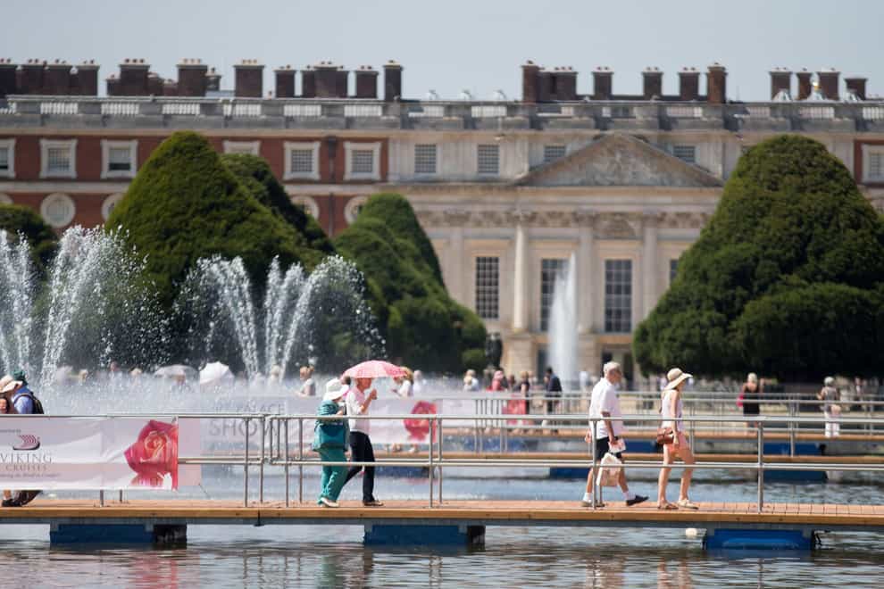 Hampton Court with visitors to the flower show