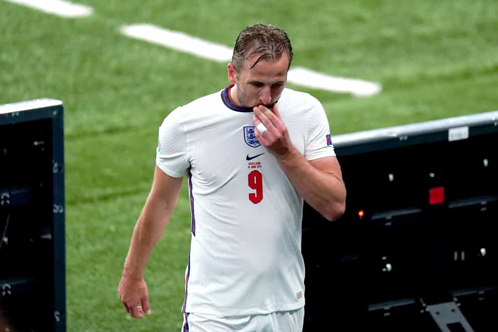 England's Harry Kane leaves the pitch after being substituted during the goalless draw with Scotland