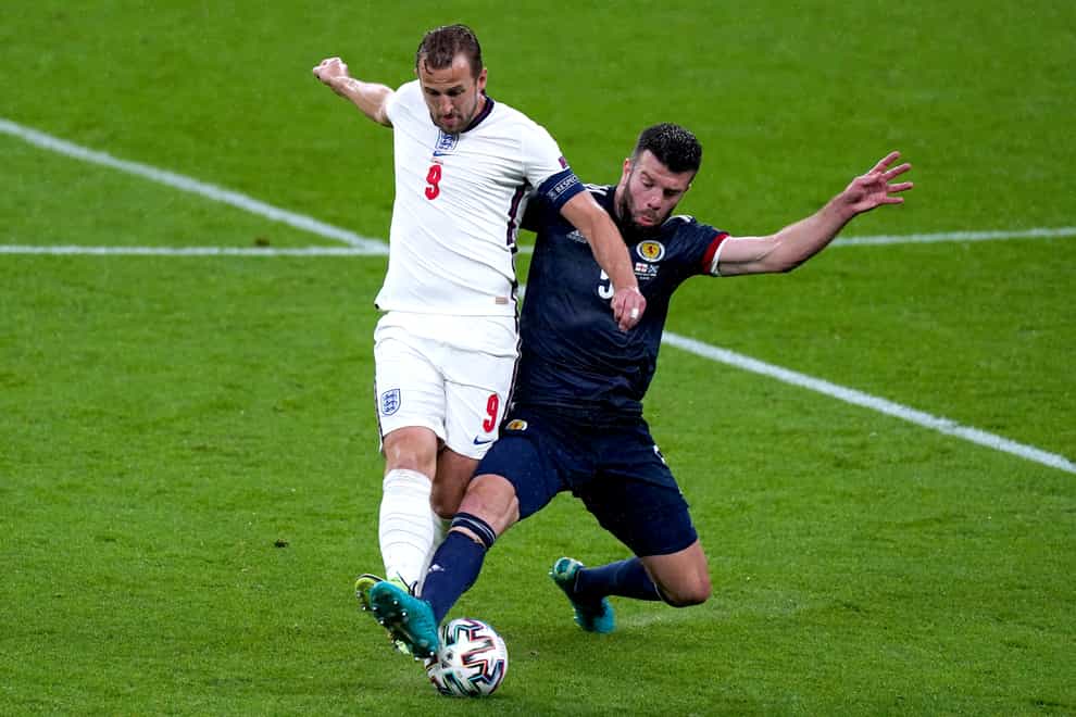 <p>England’s Harry Kane was frustrated by the Scottish defence at Wembley</p>