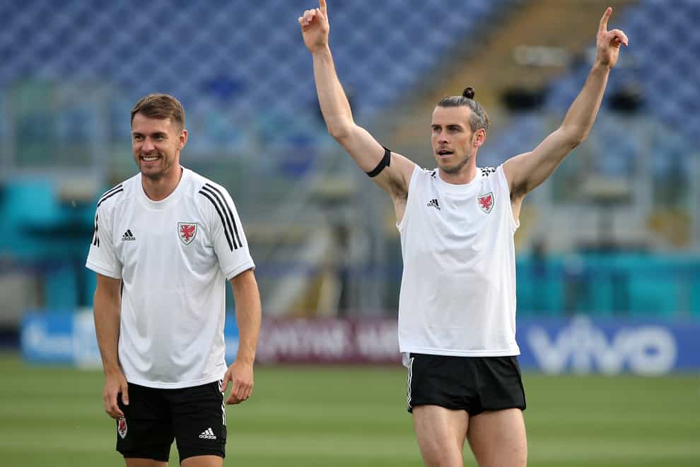 Wales’ Aaron Ramsey (left) and Gareth Bale (right) during a training session at the Stadio Olimpico in Rome