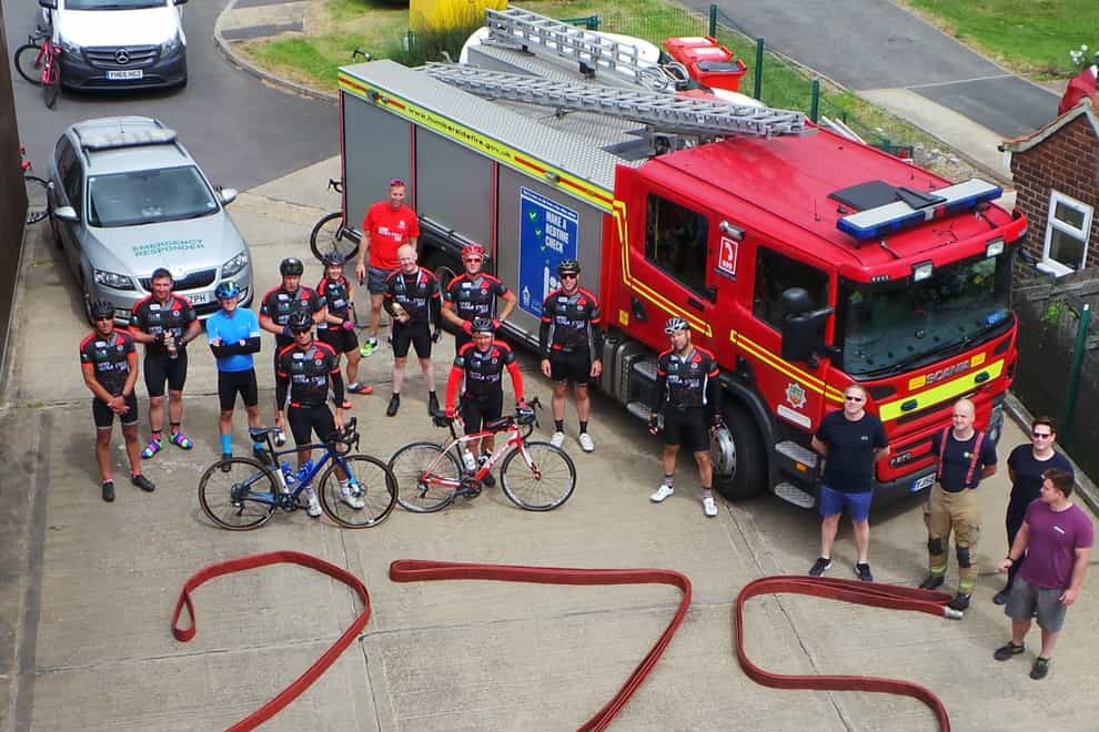 Thirteen staff from Humberside Fire and Rescue Service cycled 275 miles between different stations for charity (Humberside Fire and Rescue Service)