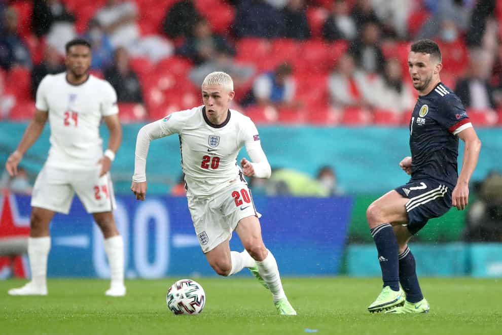 England’s Phil Foden controls the ball against Scotland
