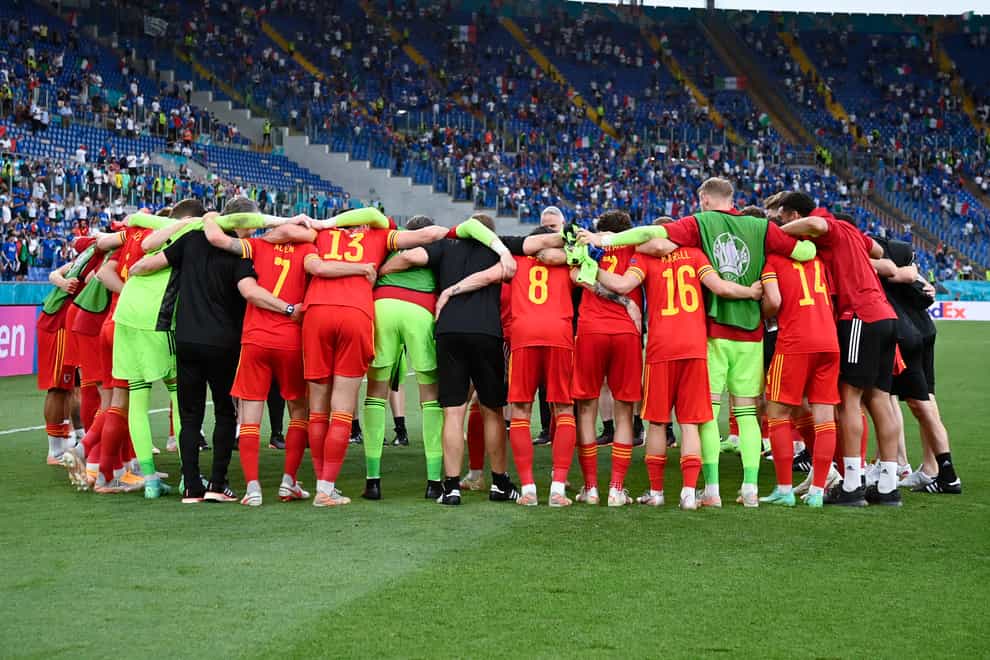 Wales reflect on their progress to the last 16 at Euro 2020 in a post-match huddle after their defeat to Italy