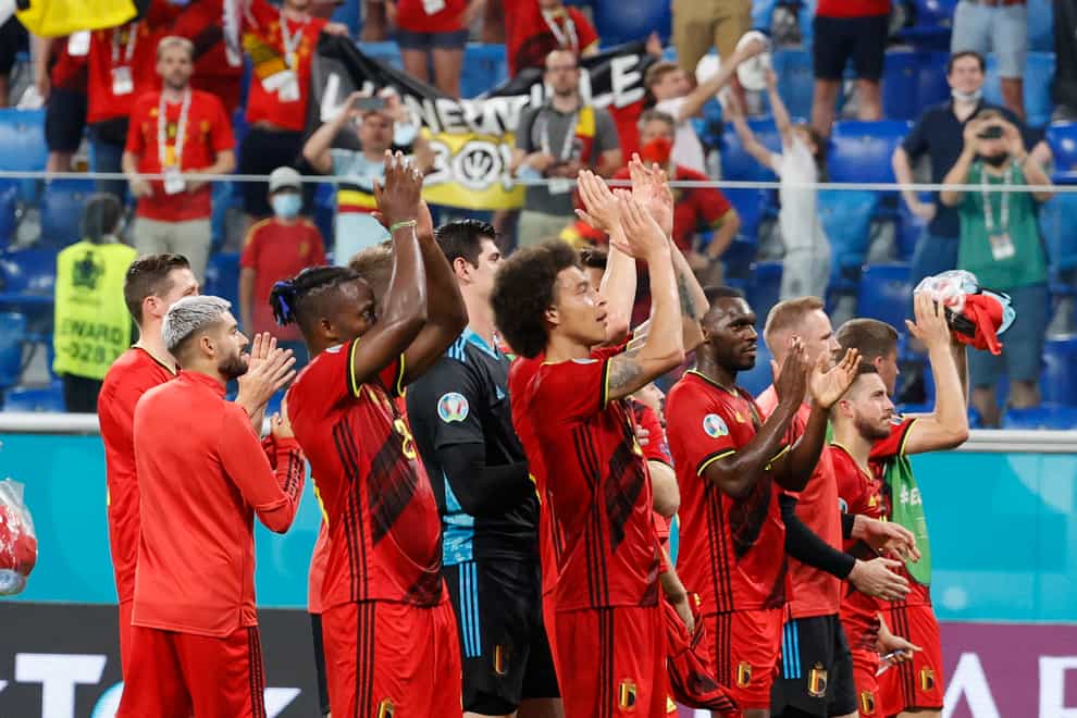 Belgium players celebrate their victory over Finland