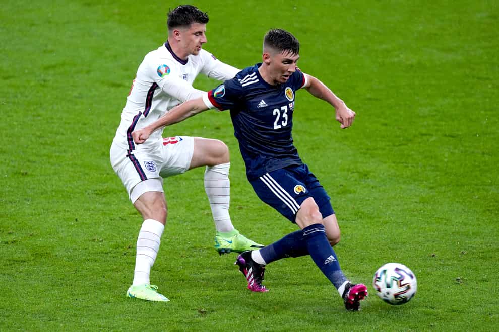 England’s Mason Mount (left) is isolating after Scotland’s Billy Gilmour testing positive for coronavirus