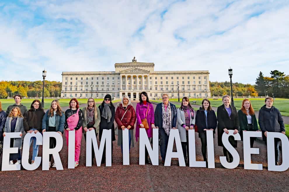 Pro-choice activists in the grounds of Stormont Parliament, Belfast