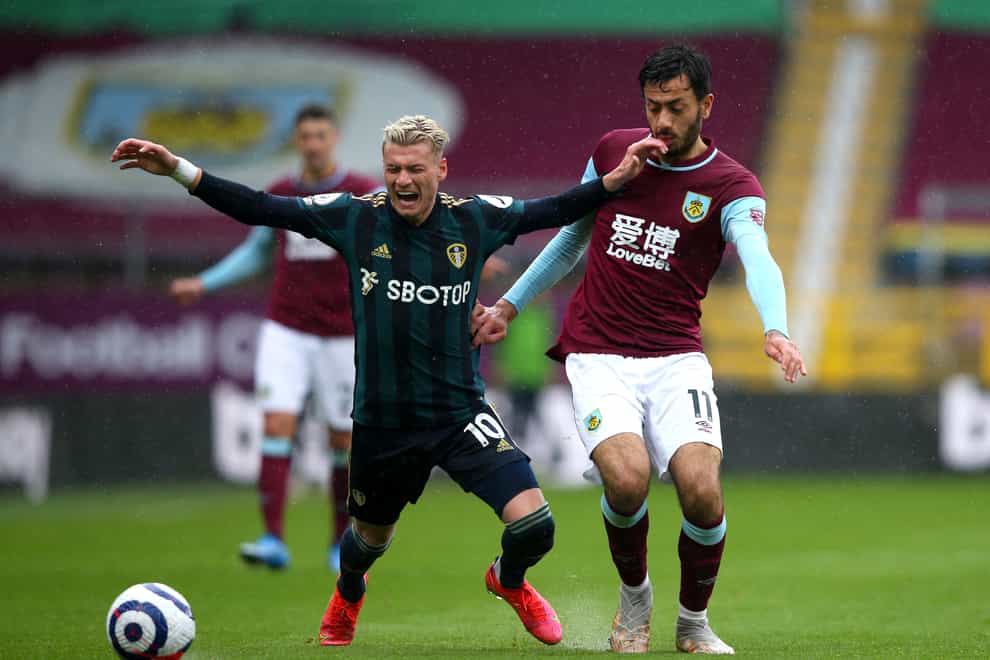 Ezgjan Alioski, left, and Dwight McNeil were involved in an exchange during Leeds' win at Turf Moor in May