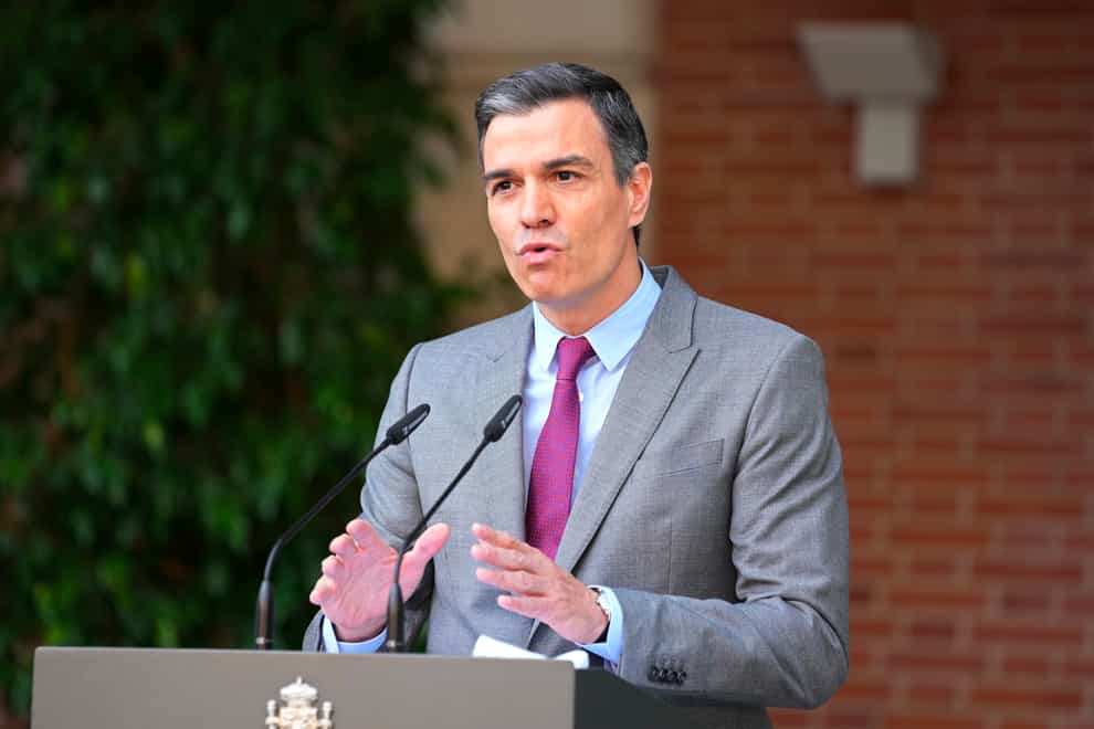 Prime Minister Pedro Sanchez delivers a statement at the Moncloa Palace in Madrid, Spain (Paul White/AP)