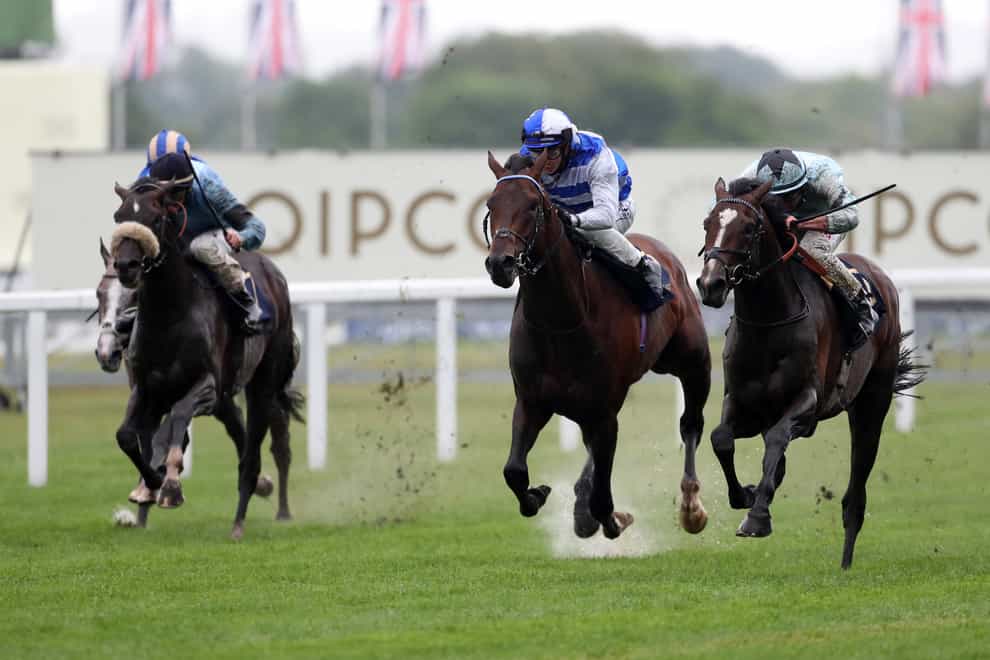 Tasman Bay (centre) finishing second in the King Edward VII Stakes during day four of Royal Ascot