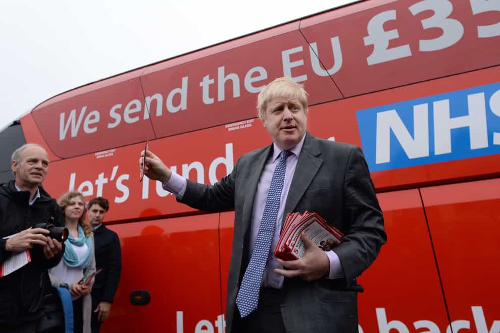 Boris Johnson in front of the Vote Leave battle bus