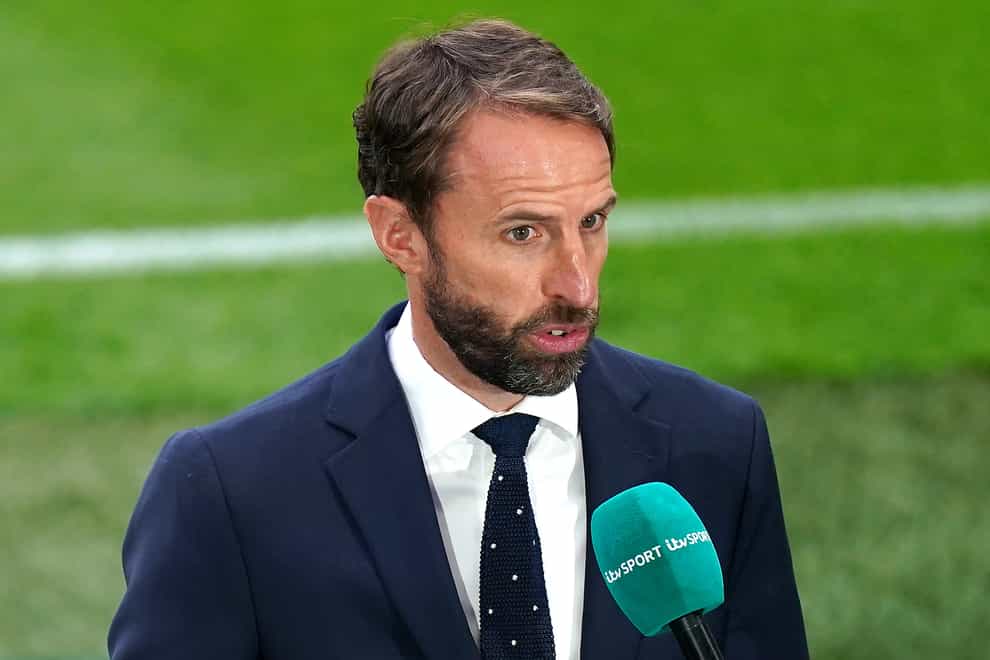 England manager Gareth Southgate being interviewed before the UEFA Euro 2020 Group D match at Wembley Stadium, London