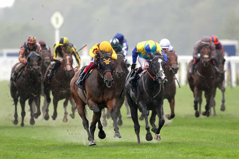 Dragon Symbol (centre right) passed the post first in the Commonwealth Cup but lost the race in the Royal Ascot stewards' room to Campanelle