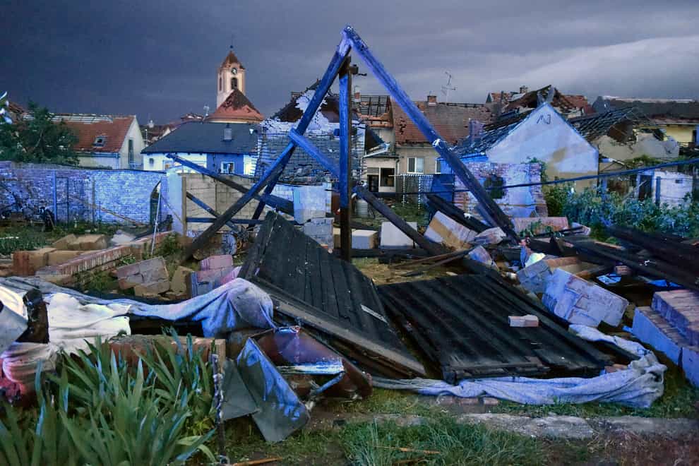 View of the wreckage after a tornado hit the village of Moravska Nova Ves in the Hodonin district, South Moravia, Czech Republic