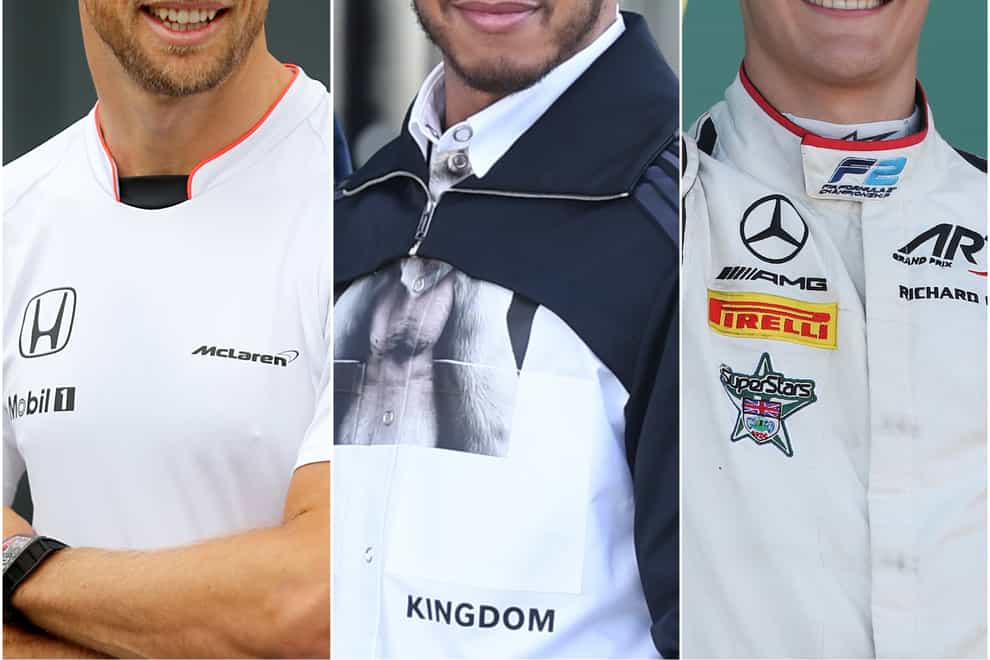 Jenson Button, Lewis Hamilton and George Russell (