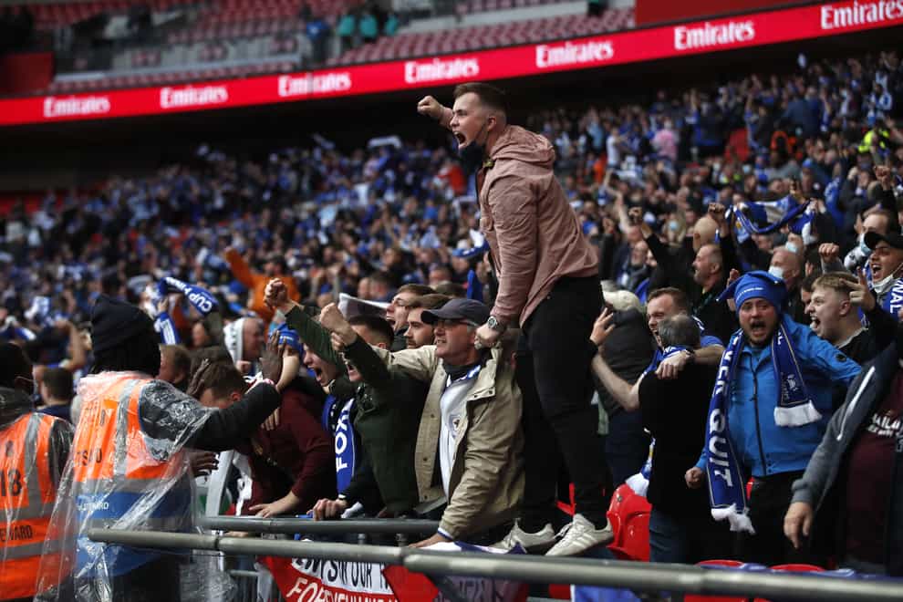Fans at the FA Cup final between Leicester and Chelsea