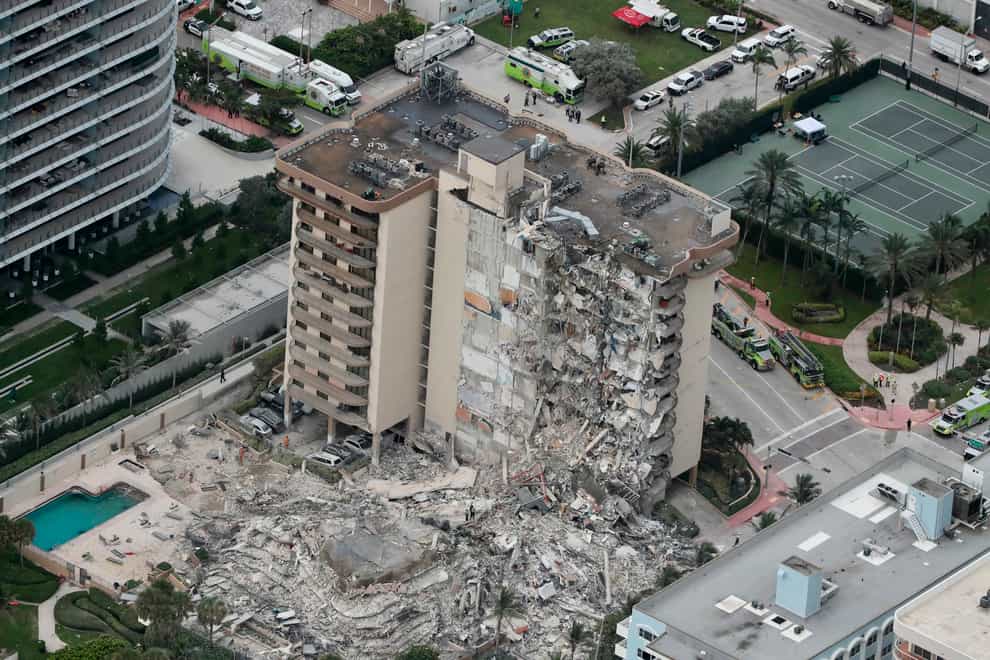 This aerial photo shows part of the 12-storey oceanfront Champlain Towers South Condo that collapsed
