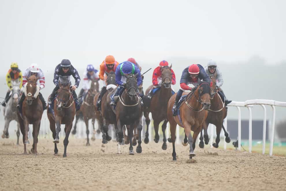 Nicholas T (right foreground) comes with a late charge to win the William Hill Northumberland Plate Handicap at Newcastle