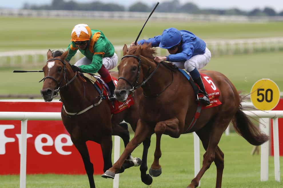 Hurricane Lane (right) just saw off Lone Eagle at the Curragh
