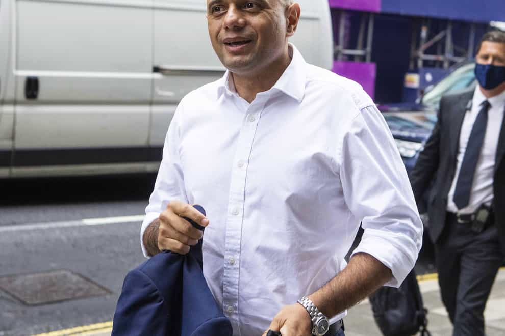 Sajid Javid arrives at the Department of Health & Social Care in central London on Monday