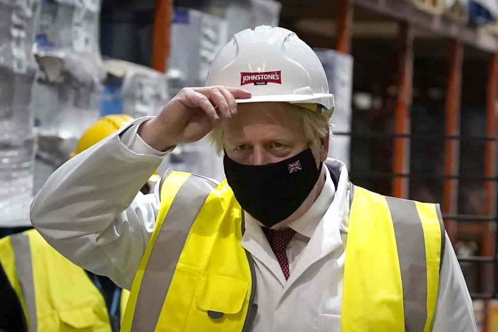 Boris Johnson during a visit to Johnstone's Paints in Batley, West Yorkshire