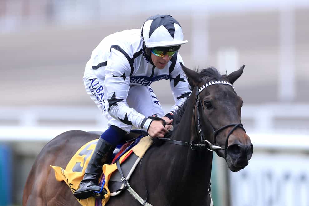 Mystery Angel winning the Pretty Polly Stakes at Newmarket