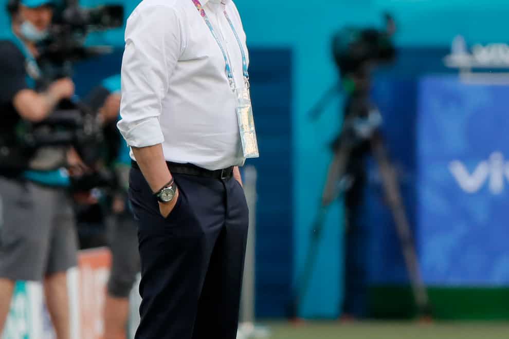 Sweden’s manager Janne Andersson watches play at Euro 2020 in St Petersburg