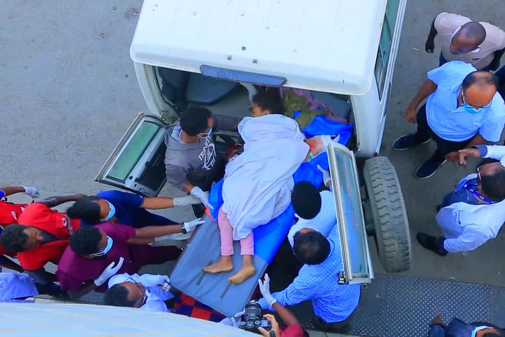 An injured victim of an alleged airstrike on a village arrives in an ambulance at the Ayder Referral Hospital in Mekele, in the Tigray region (AP)