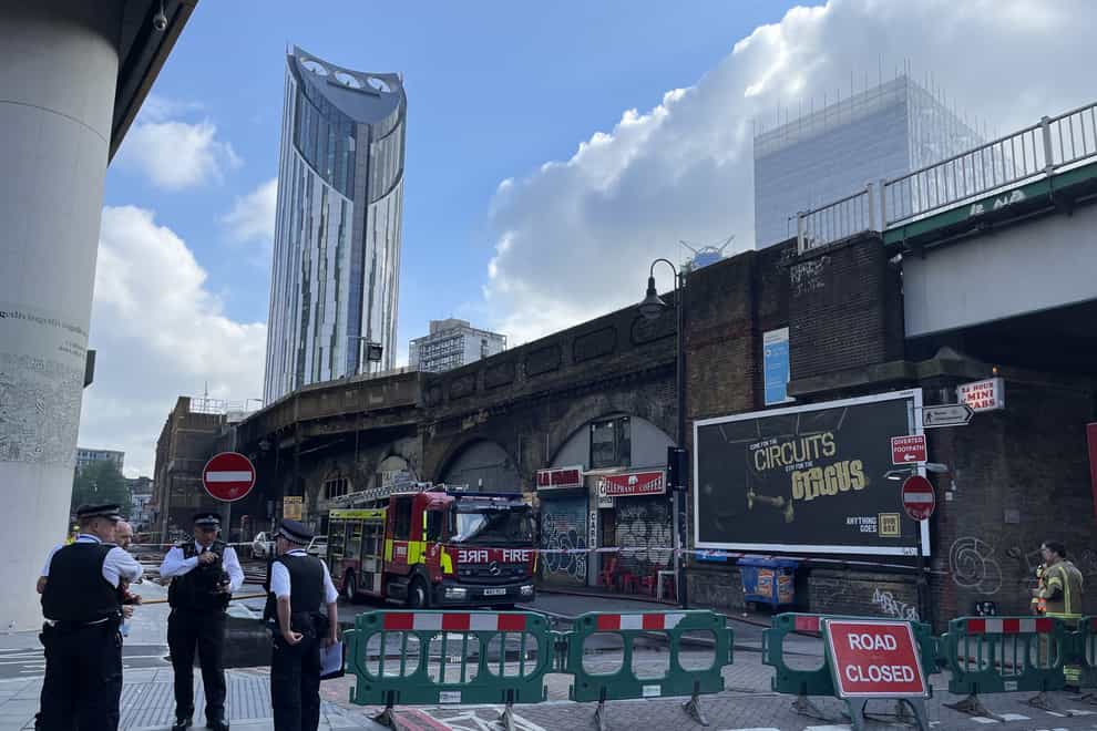 Emergency services at the scene of the fire close to Elephant and Castle railway station