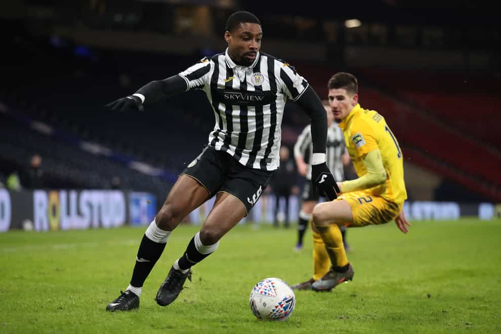 Jonathan Obika playing for St Mirren in the Betfred Cup semi-final