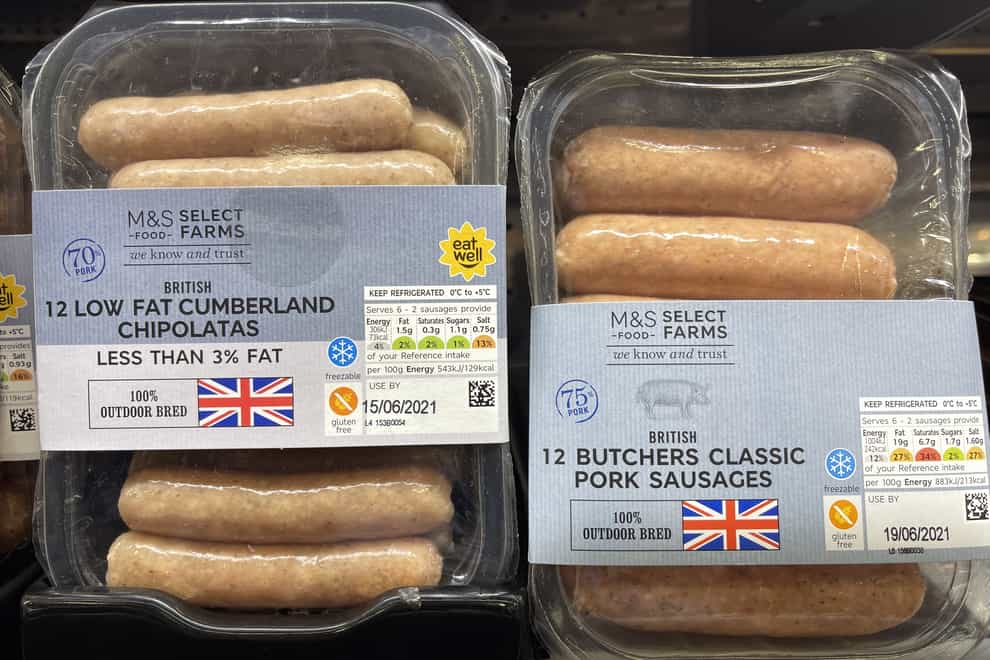 Packets of sausages in an M&S store in Belfast