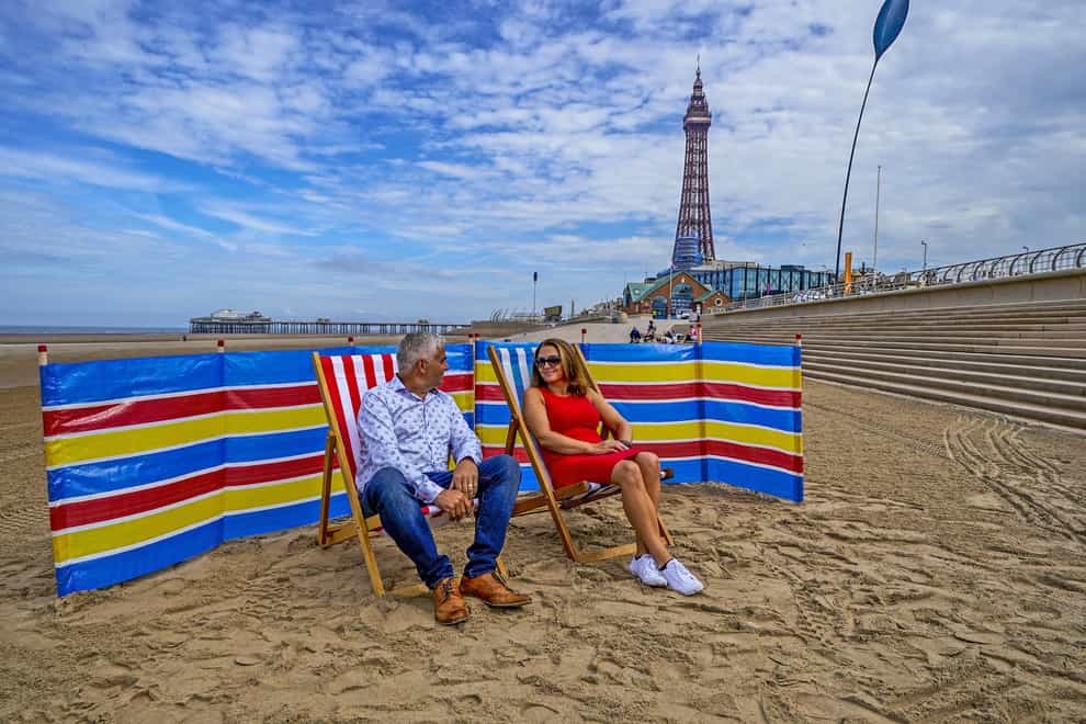 Deckchairs for hire on the Promenade at Blackpool beach, Lancashire for the first time in over ten years (Peter Byrne/PA)