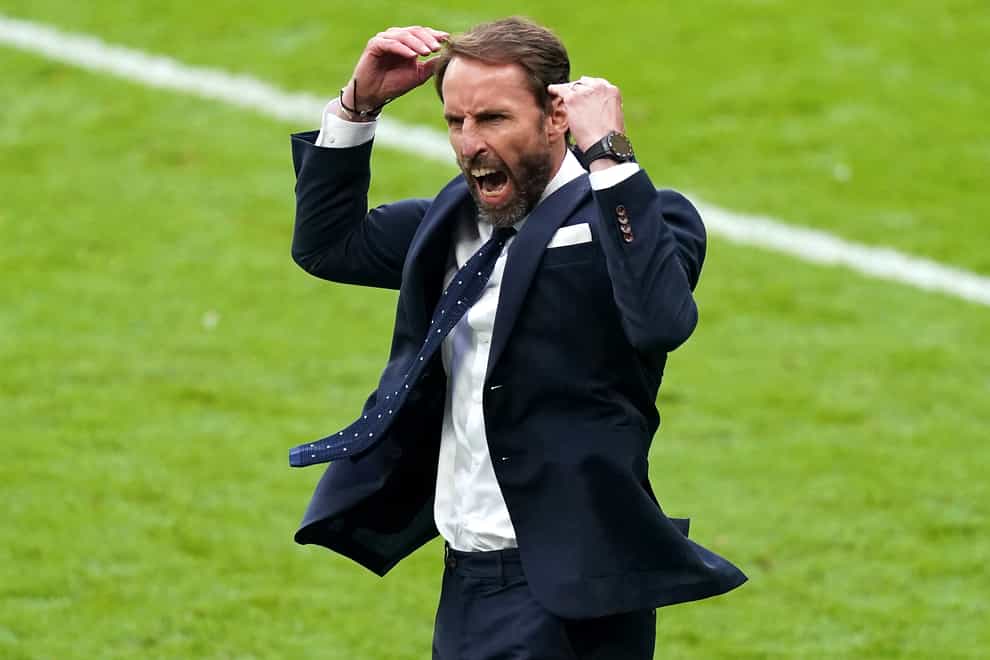 Gareth Southgate celebrates England's victory over Germany