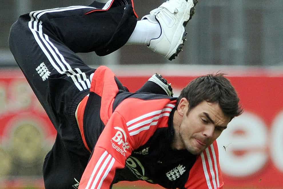 James Anderson catches during a nets session