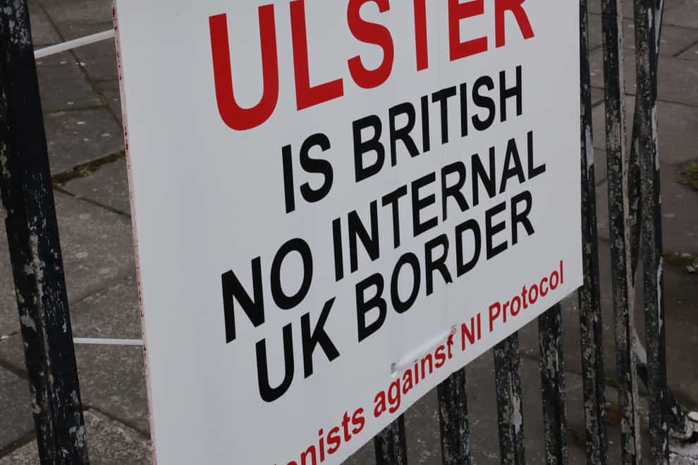 A sign protesting against the NI Protocol