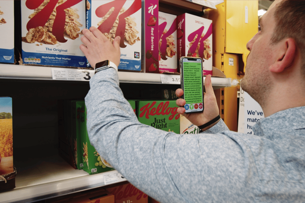 NaviLens technology in use. Kellogg's is using the technology on its cereal boxes to help shoppers with sight loss access packaging information (Kellogg's/PA)