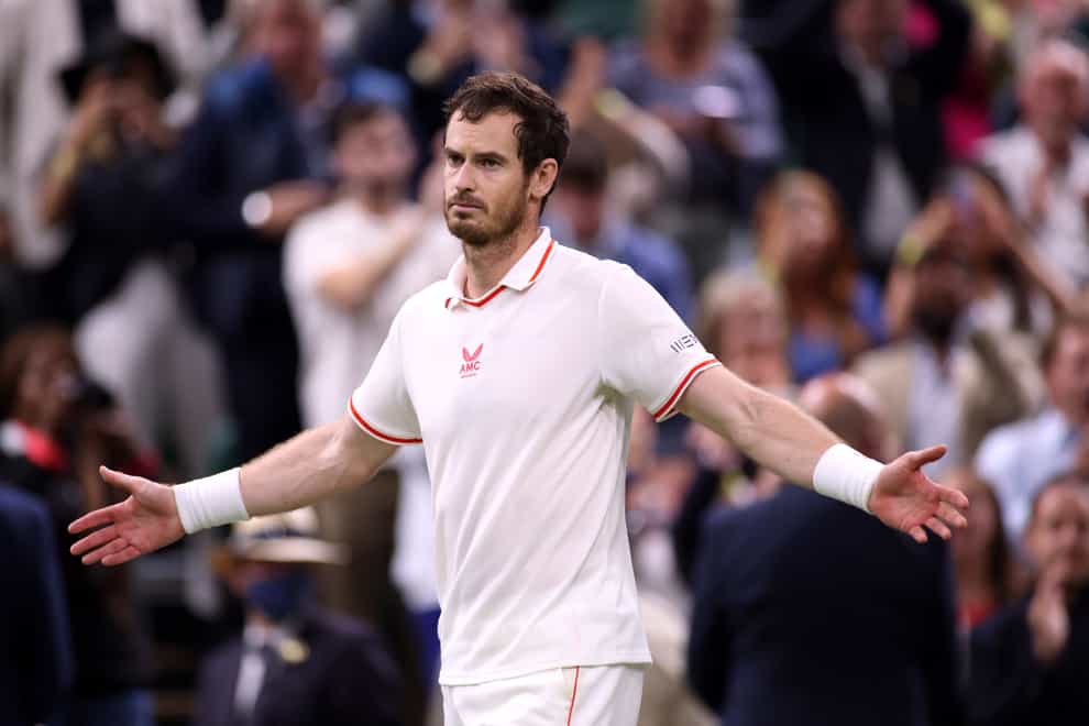 <p>Andy Murray celebrates winning his second round match against Oscar Otte on centre court at Wimbledon on Wednesday</p>