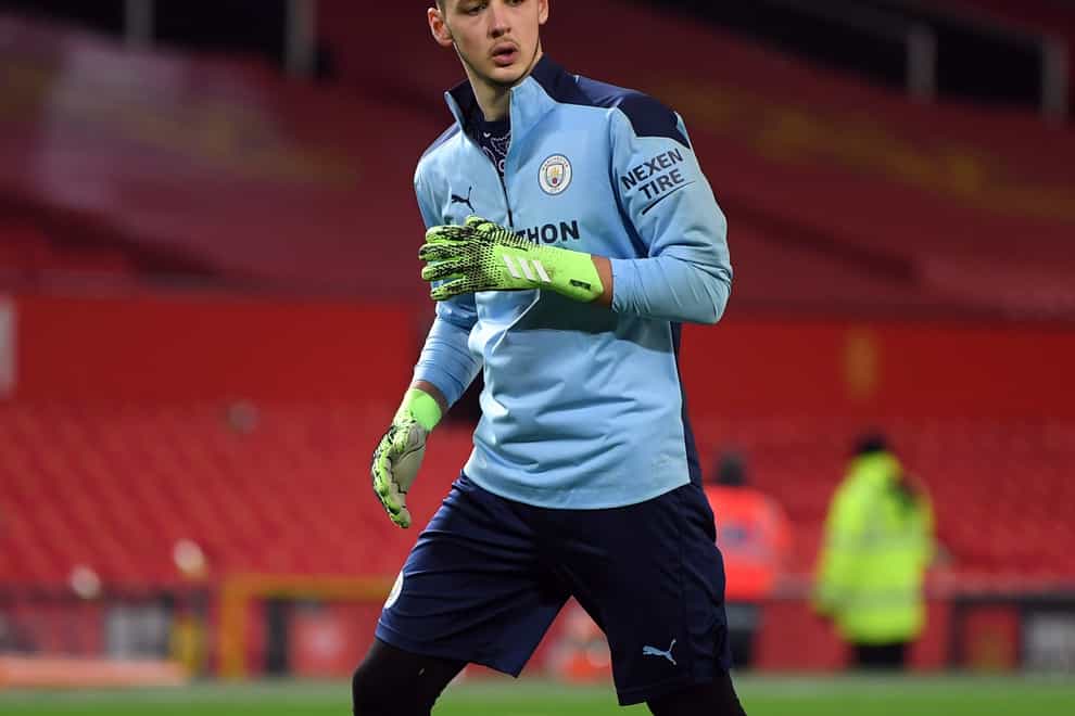 James Trafford warming up for Manchester City
