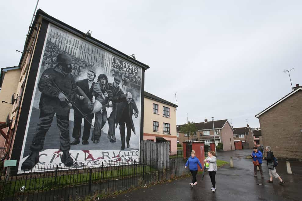 A mural in the Bogside area of Derry depicting Dr Edward Daly waving a blood-soaked handkerchief (Brian Lawless/PA)