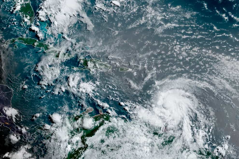 Hurricane Elsa moving through the Caribbean, over Barbados
