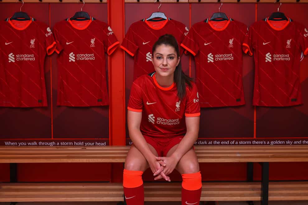 New Liverpool Women's signing Carla Humphrey sits in the dressing room