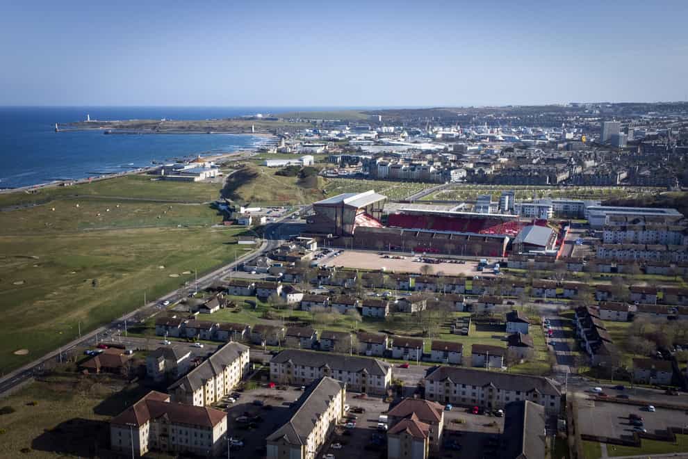 An aerial view of Aberdeen's Pittodrie Stadium