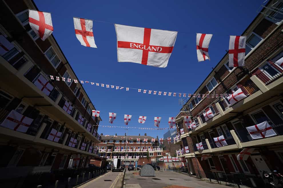 England flags put up on the Kirby Estate in Bermondsey, south London