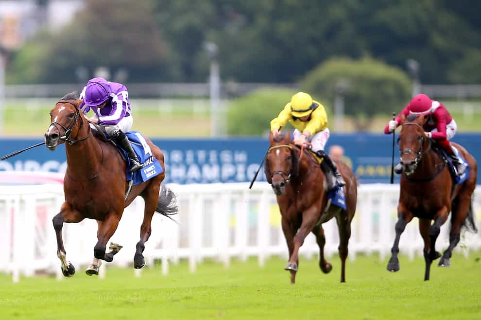 St Mark’s Basilica (left) gallops away from his rivals to win the Coral-Eclipse Stakes at Sandown