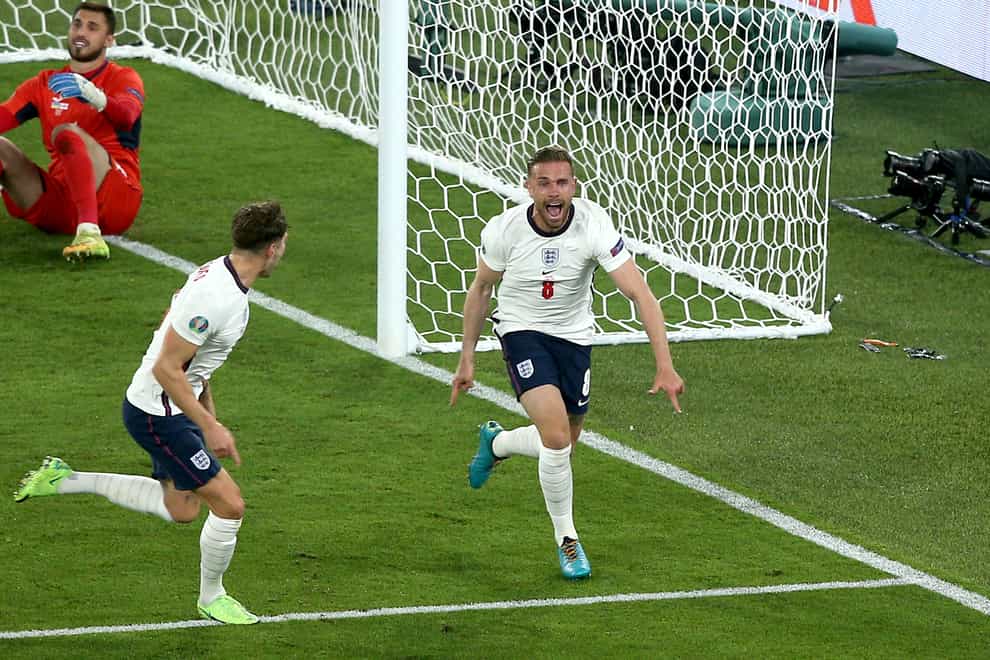 Jordan Henderson celebrates his first ever England goal