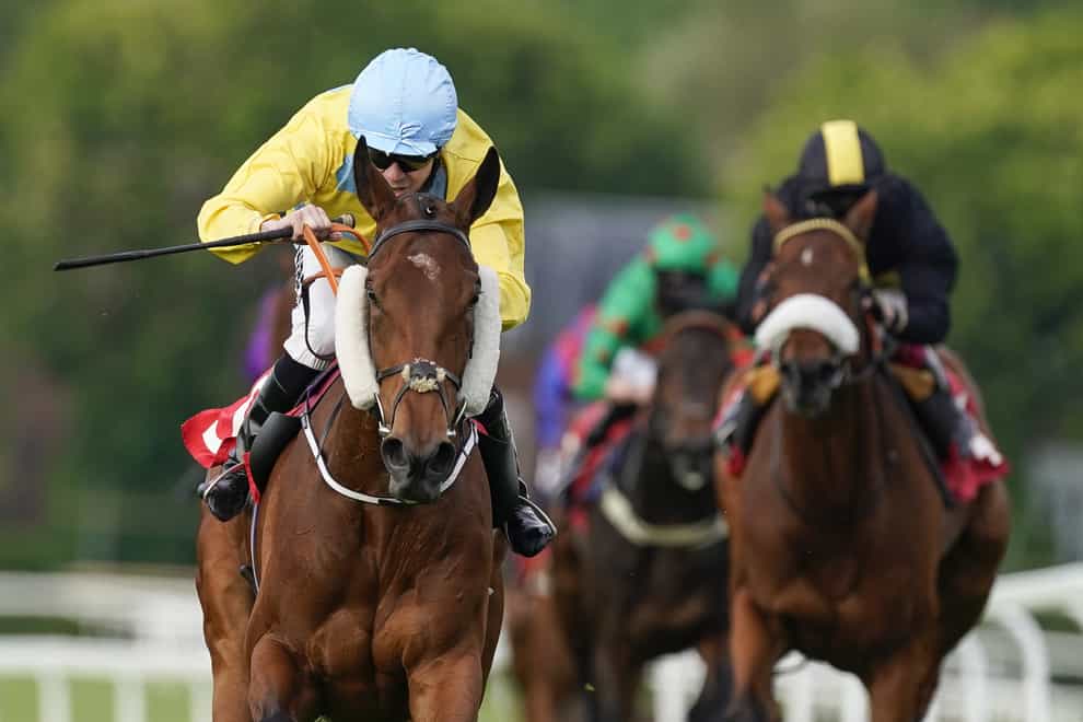 Lismore (yellow) winning the Henry II Stakes at Sandown