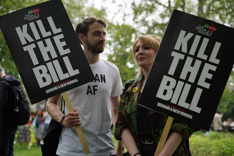 Demonstrators during a ‘Kill The Bill’ protest against The Police, Crime, Sentencing and Courts Bill in London’s Russell Square in May