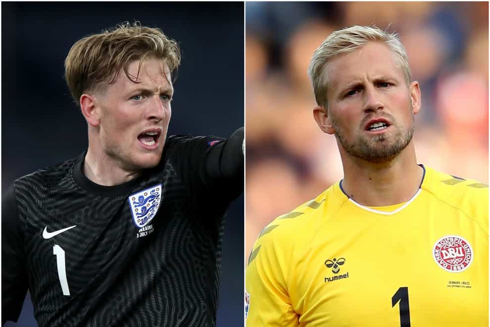 England keeper Jordan Pickford (left) and Denmark counterpart Kasper Schmeichel both made their senior debuts for Darlington