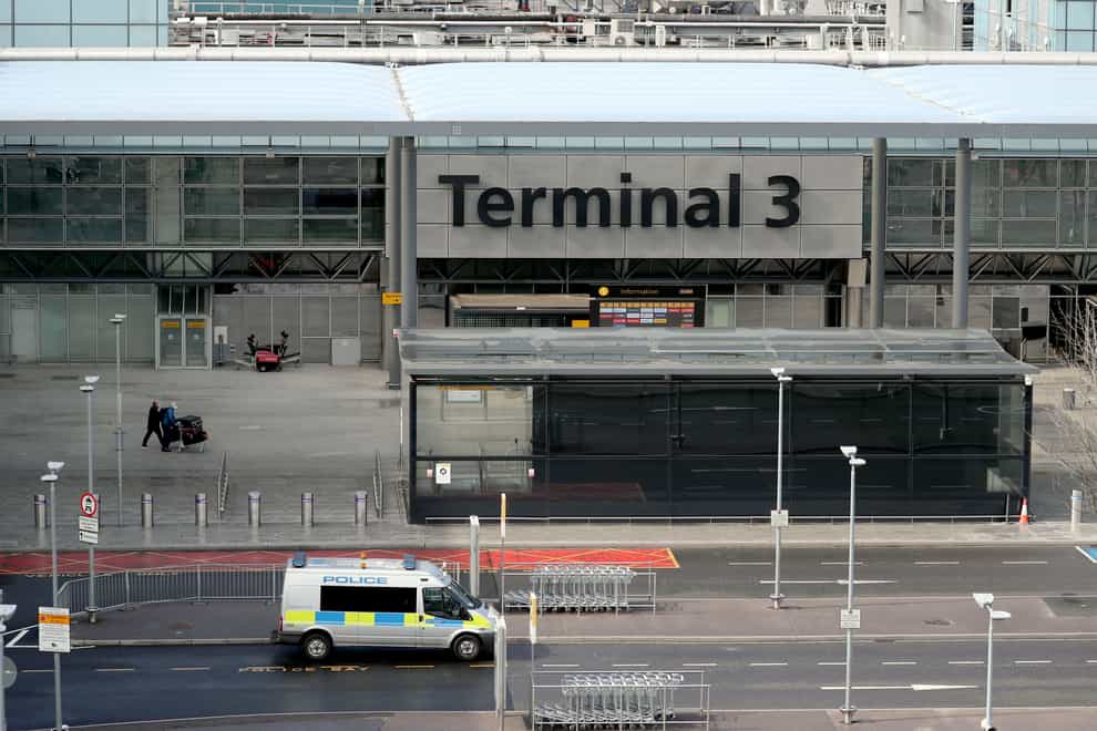 The empty forecourt outside Terminal 3 at Heathrow Airport